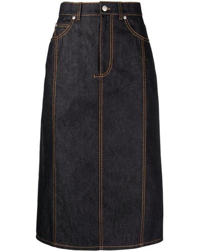 Alexander McQueen Contrast-stitch Denim Midi Skirt - Black