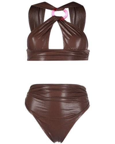 The Attico Faux-leather Bikini Set - Brown