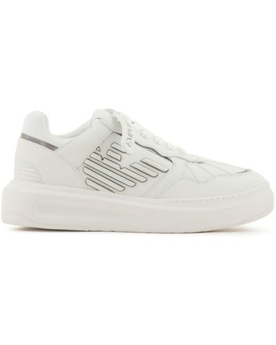 Emporio Armani Logo-embossed Leather Sneakers - White