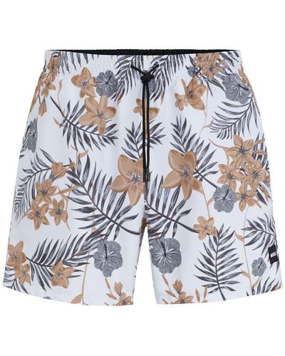 BOSS Badeshorts mit Blumen-Print - Blau