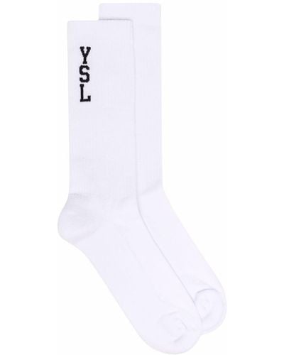 Saint Laurent Intarsien-Socken mit Logo - Weiß