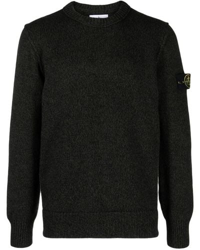 Stone Island Marl-knit Wool-blend Crew-neck Sweater - Black