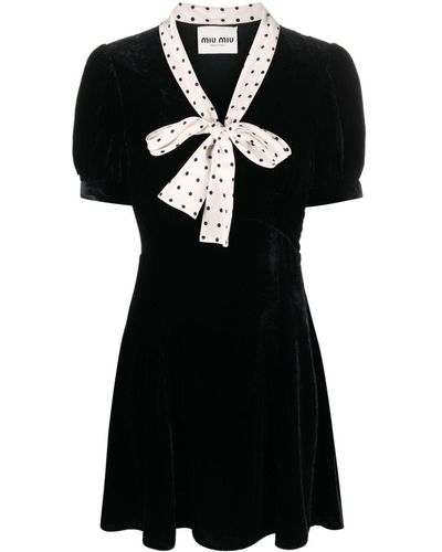 Miu Miu Vestido corto con cuello en contraste - Negro