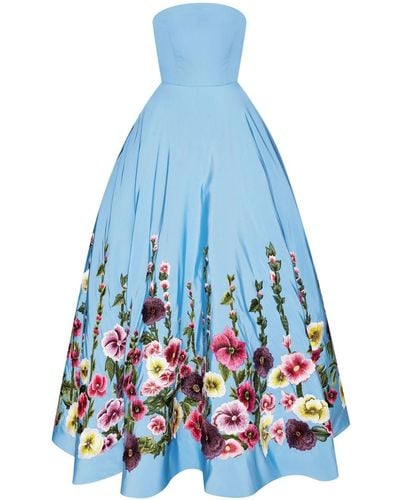 Oscar de la Renta Floral-embroidery Strapless Dress - Blue