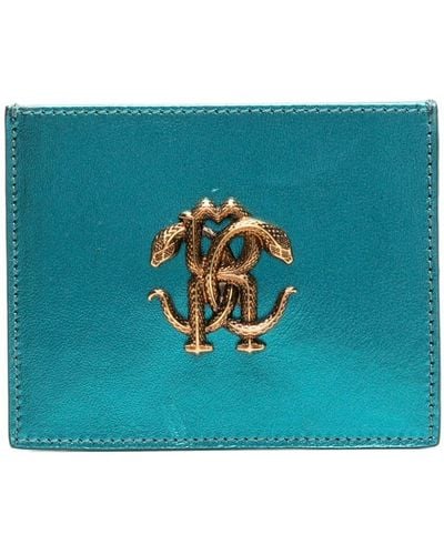 Roberto Cavalli Monogram-plaque Leather Cardholder - Blue