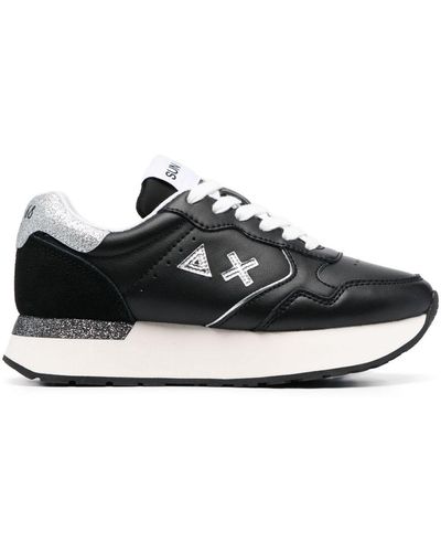 Sun 68 Panelled Leather Sneakers - Black
