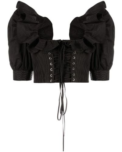Alessandra Rich Ruffle-collar Corset-style Blouse - Black
