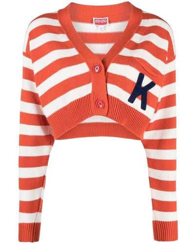 KENZO Striped Cropped Cardigan - Red