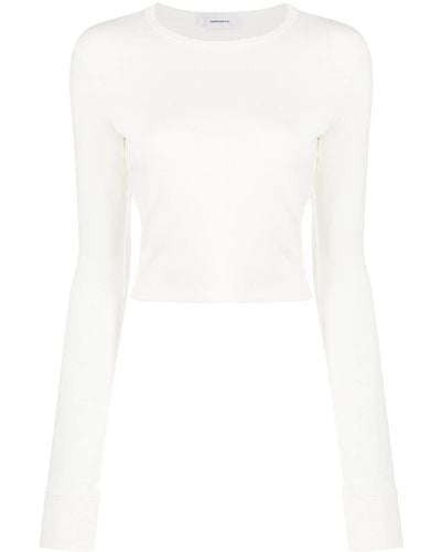 Wardrobe NYC T-shirt crop in cotone a maniche lunghe - Bianco
