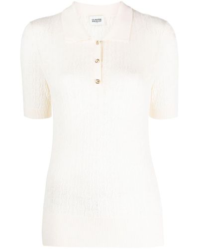 Claudie Pierlot Short-sleeve Pointelle-knit Polo Top - White