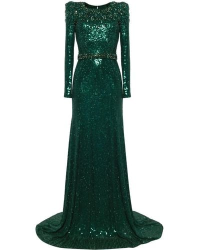Jenny Packham Georgia Sequined Long-sleeve Gown - Green