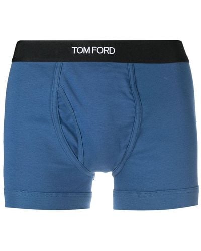 Tom Ford Boxer en coton à taille logo - Bleu