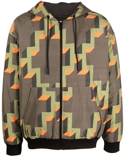 Marcelo Burlon Geometric-print Hooded Jacket - Grey
