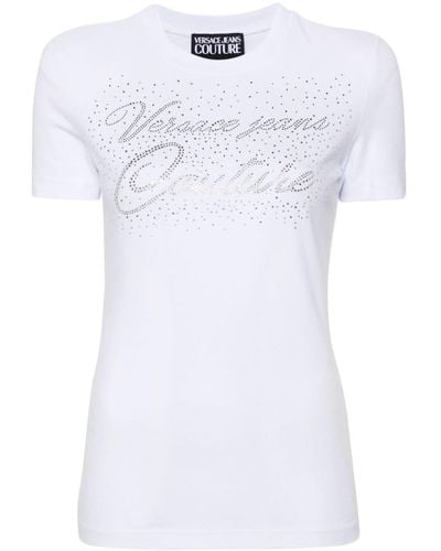 Versace Jeans Couture Rhinestone-detailed Cotton-blend T-shirt - White