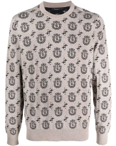 Billionaire Monogram Intarsia-knit Pullover - Gray