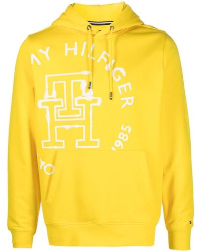 Tommy Hilfiger Hoodie en coton à logo imprimé - Jaune