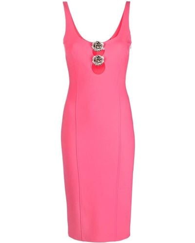 Blumarine Rose-brooch-detail Sleeveless Dress - Pink
