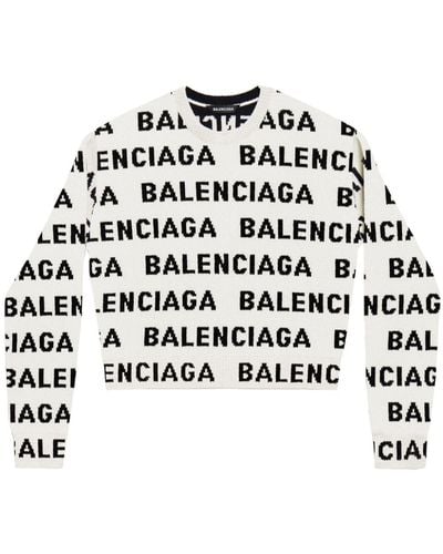 Balenciaga Intarsia-logo Crew-neck Sweater - White