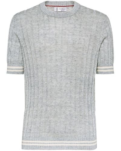Brunello Cucinelli Ribbed-knit Short-sleeve Top - White