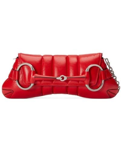Gucci Medium Horsebit Chain Shoulder Bag - Red