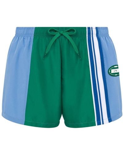 Moschino Logo Patch Striped Swim Shorts - Green