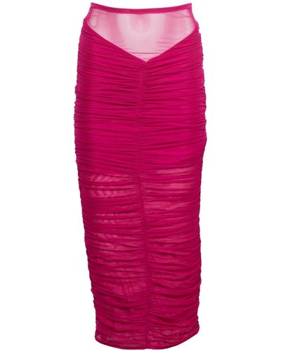 Fleur du Mal Ruched Sheer Midi Skirt - Pink