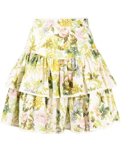 ALÉMAIS Floral-print Pleated Skirt - Metallic