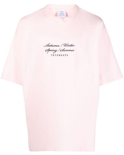 Vetements 4 Seasons Embroidered Cotton T-shirt - Pink