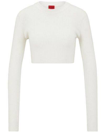 HUGO Ribbed-knit Cropped Top - White