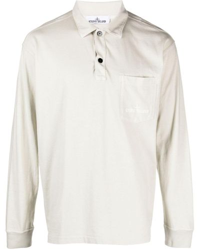Stone Island Logo-embroidered Cotton Polo Shirt - White
