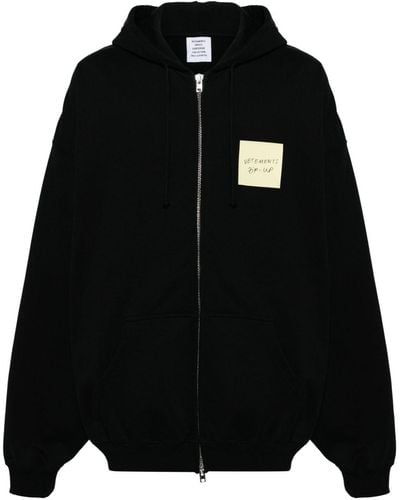 Vetements Logo-patch zip-up hoodie - Noir