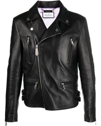 Philipp Plein Rear Logo-plaque Leather Jacket - Black