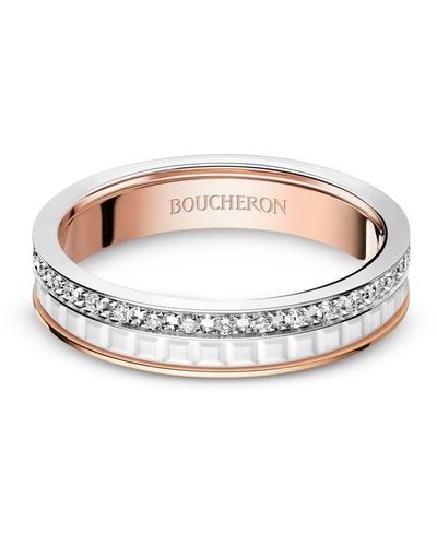 Boucheron 18kt White And Rose Diamond Quatre White Band Ring