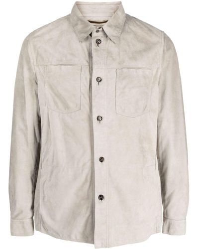 Moorer Long-sleeve Leather Overshirt - Natural
