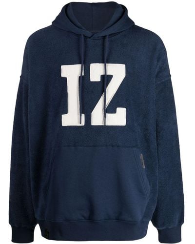 Izzue Logo-appliqué Fleece-texture Hoodie - Blue