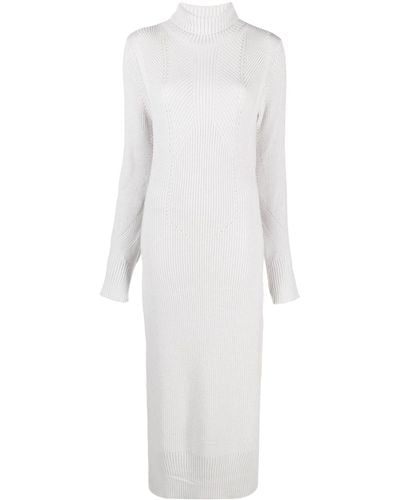Patrizia Pepe Long-sleeve Ribbed-knit Midi Dress - White