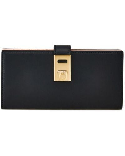 Ferragamo Hug Continental Leather Wallet - Black
