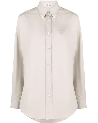 Miu Miu Chemise en coton à logo brodé - Blanc