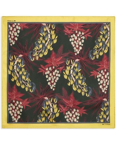 Etro Floral-print Silk Pocket Square - Yellow