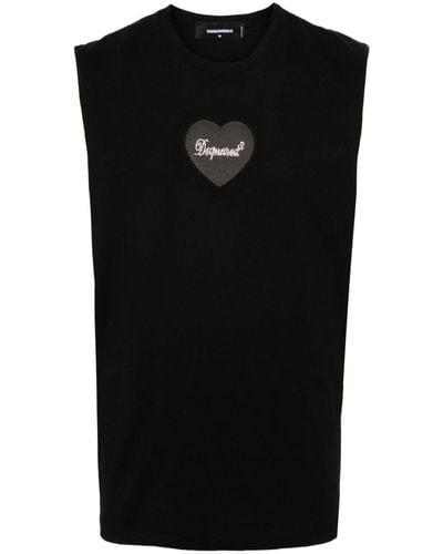 DSquared² Rhinestone-logo Cotton Top - Black