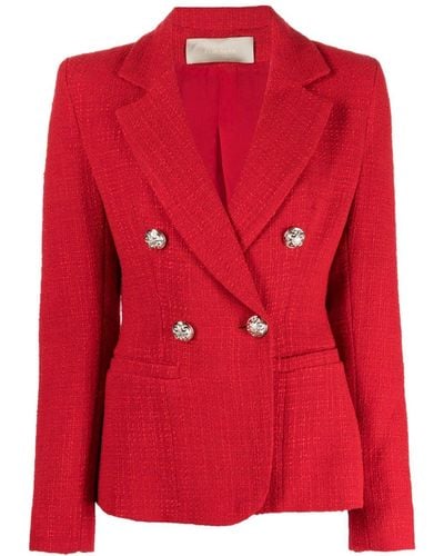 Elie Saab Blazer en tweed à boutonnière croisée - Rouge