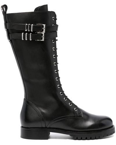 Patrizia Pepe 30mm Lace-up Leather Boots - Black