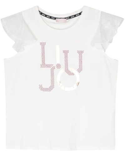 Liu Jo Ruffled Logo-print T-shirt - White