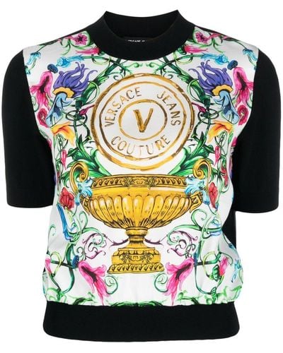 Versace Jeans Couture Logo-print Knitted Top - Gray
