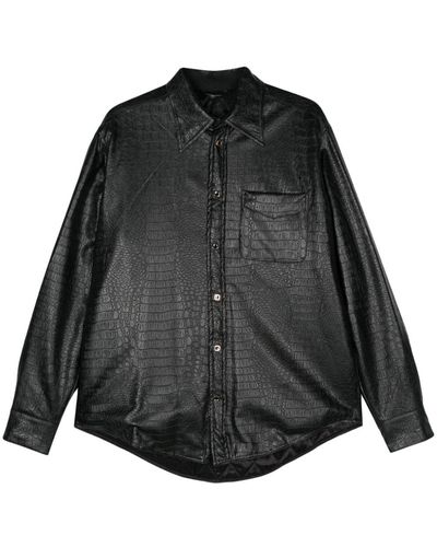4SDESIGNS Reptile-texture Faux-leather Shirt - Black