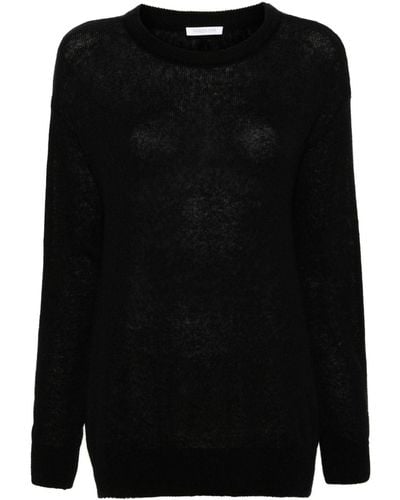 Patrizia Pepe Crew-neck Brushed-effect Sweater - Black