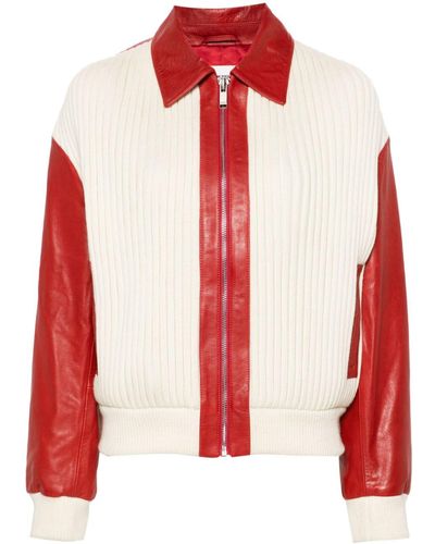 Claudie Pierlot Leather-panels Ribbed-knit Bomber Jacket - Red