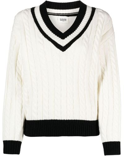 Claudie Pierlot Cable-knit Wool-blend Sweater - White