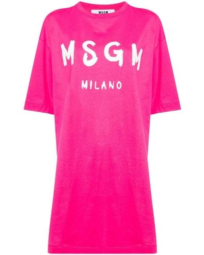 MSGM Logo-print T-shirt Minidress - Pink