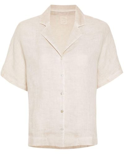 120% Lino Kurzärmeliges Hemd aus Leinen - Weiß